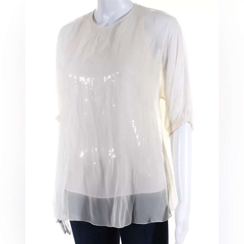 $270 ELIE TAHARI 100% SILK XS WHITE IVORY TOP TEE SHIRT DRESS-Y BLOUSE WOMENS